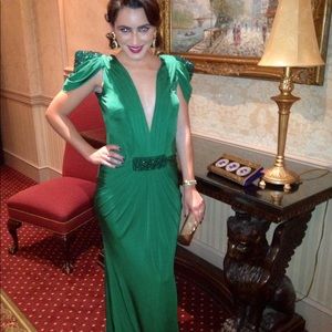 Tarik Ediz Emerald Green Embellished Gown